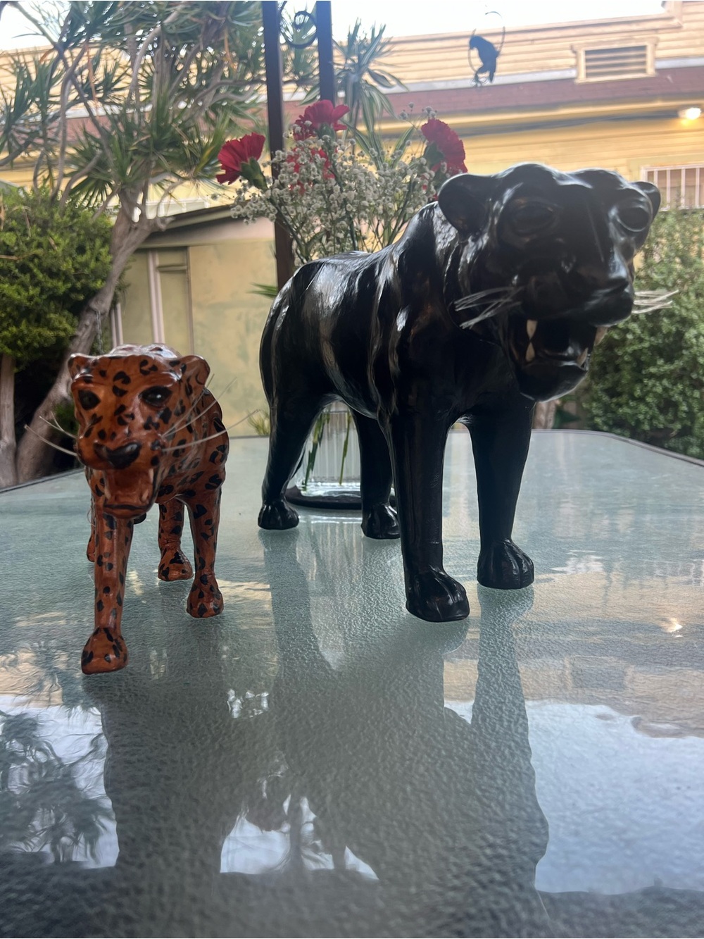 Set of LEATHER LEOPARD Figurines in Black and Brown - Home Accents